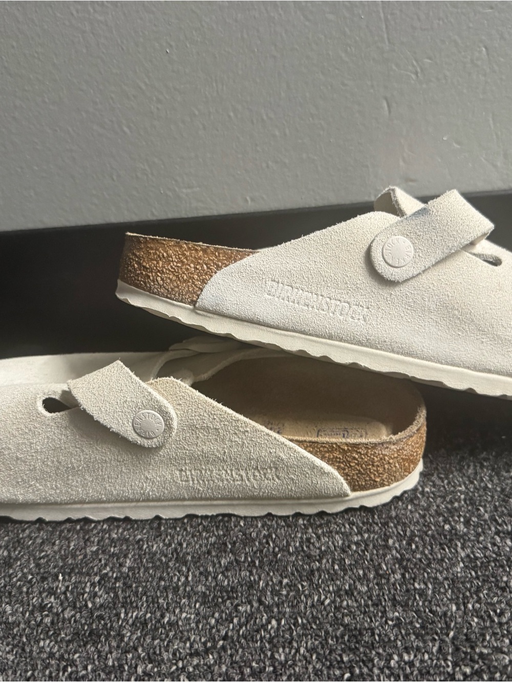Birkenstock Cream Suede Boston Clogs - Picture 6 of 15